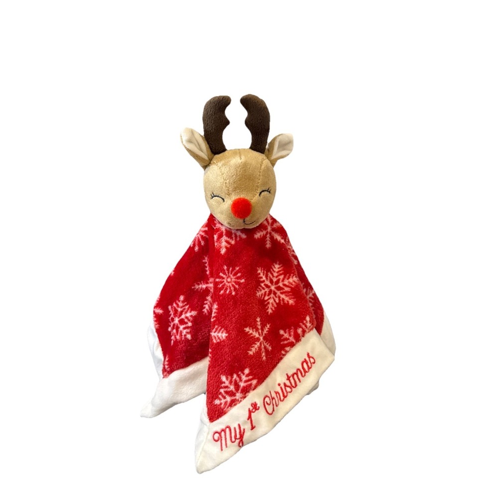 My First Christmas Baby Rudolph Reindeer Red Lovey Security Snuggle Blanket New